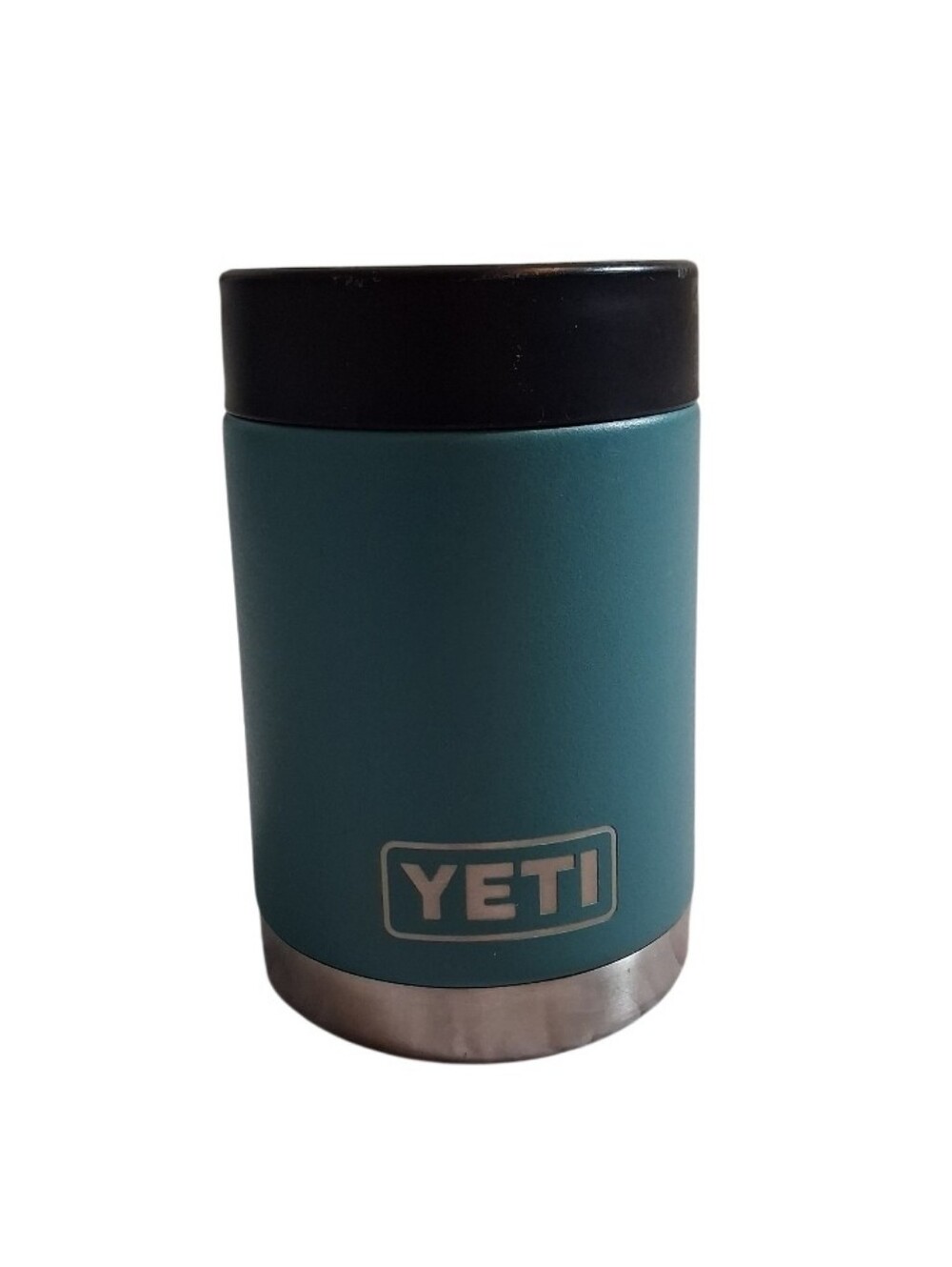 YETI Rambler 12 oz Can Cooler Beer Soda Koozie Stainless Steel Silver Blue